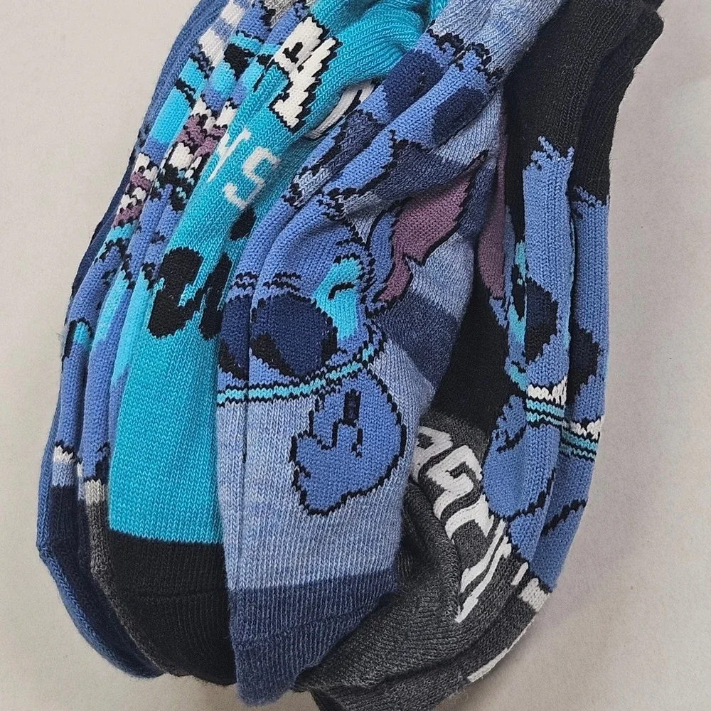 Disney Stitch Kids No Show Socks 6 Pair Pack Character Print Blue Shoe Size 4-10